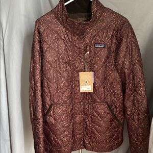 Patagonia Maroon Quilted Jacket with Floral Design